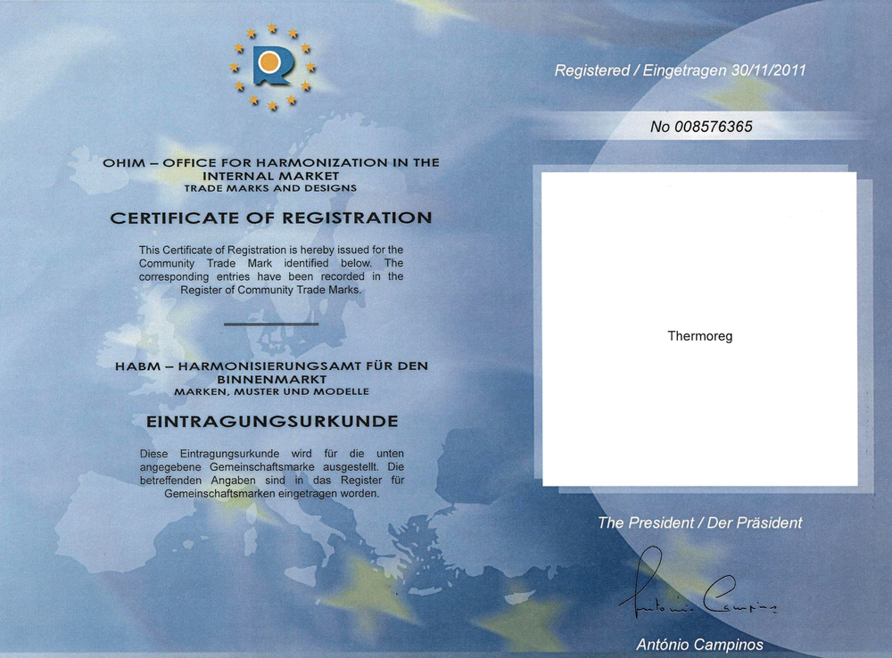 Европейская регистрация товарного знака Thermoreg