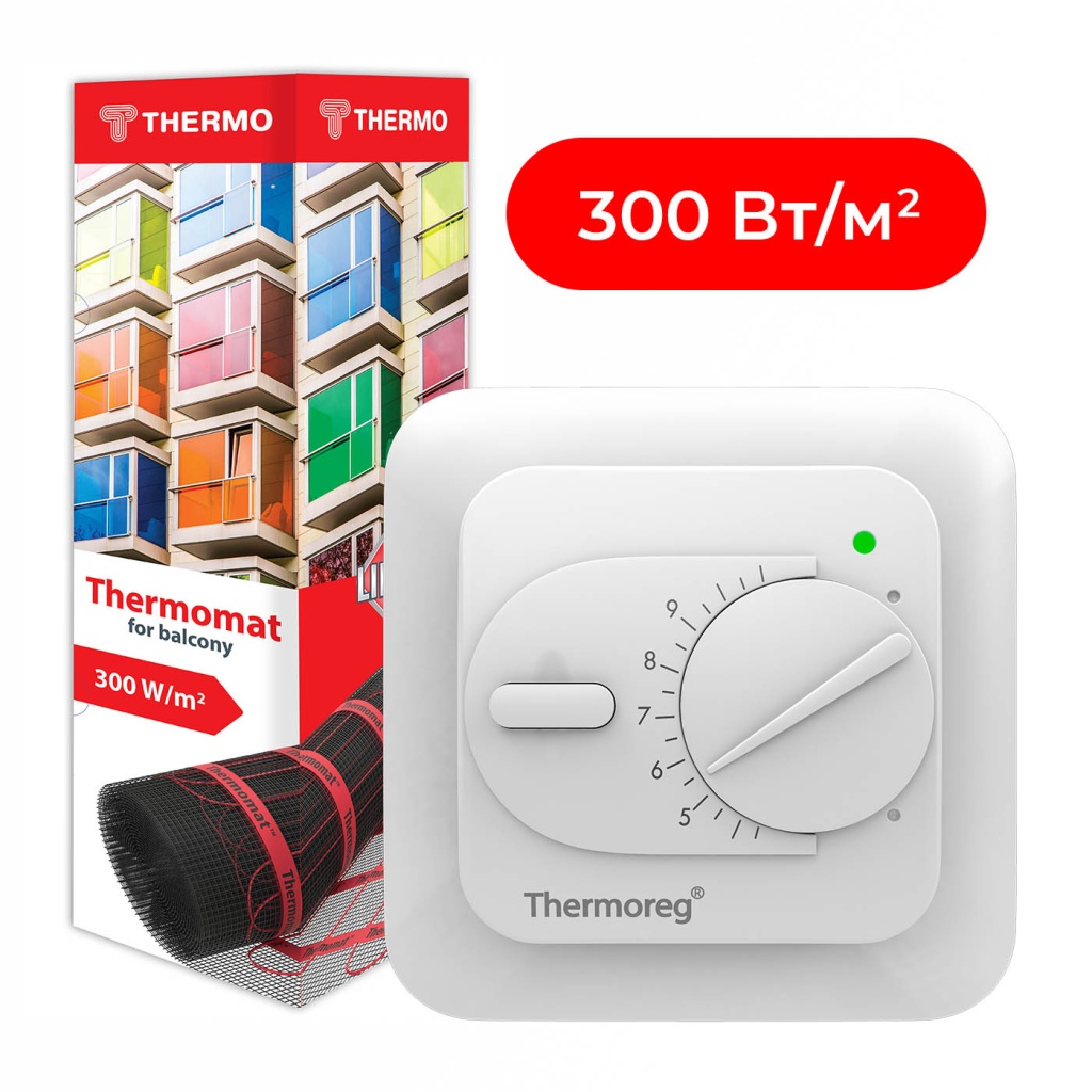 Комплект нагревательный мат для балконов и лоджий Thermomat BL 300 Вт/м² + терморегулятор Thermoreg TI-200
