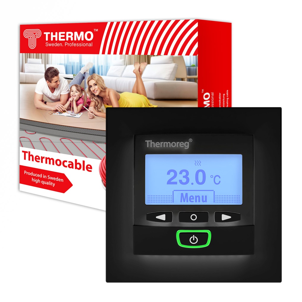 Комплект нагревательный кабель Thermocable + терморегулятор Thermoreg TI-950 Design Black