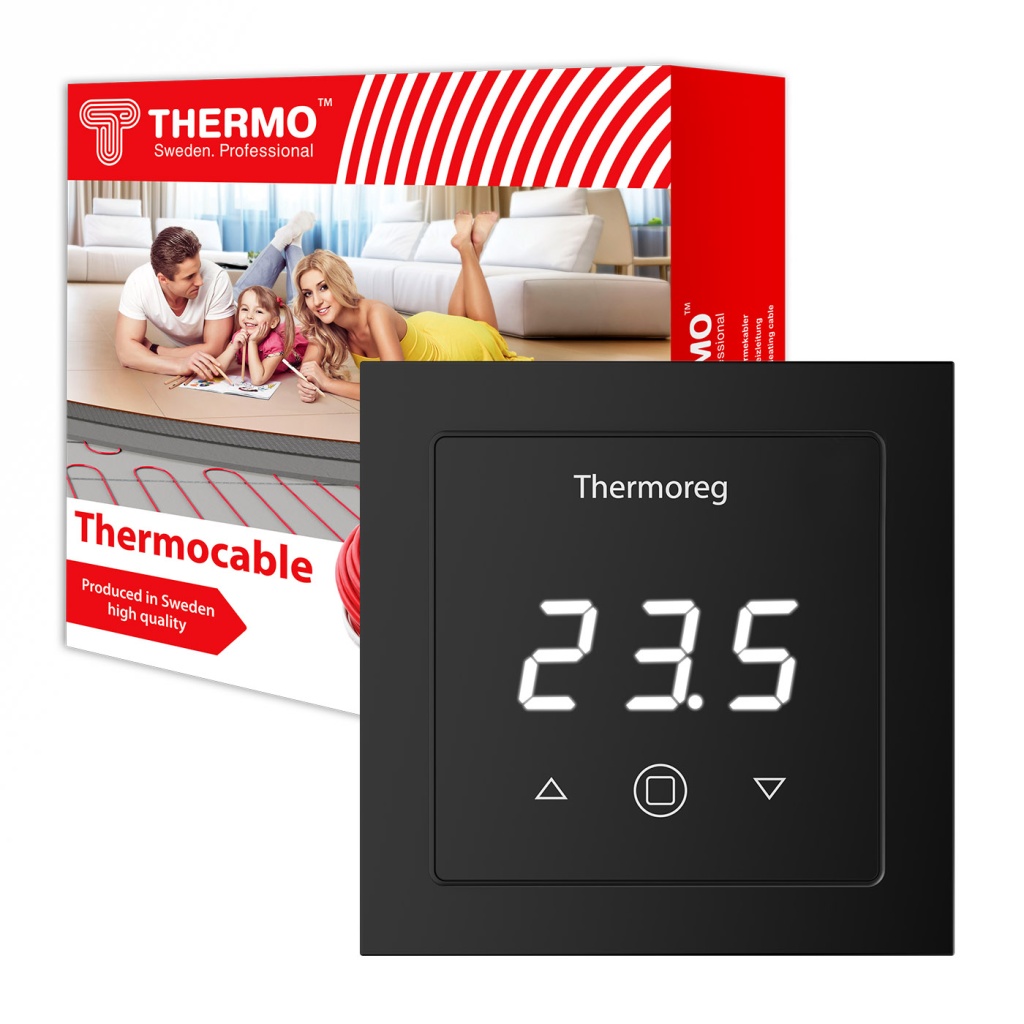 Комплект нагревательный кабель Thermocable + терморегулятор Thermoreg TI-300 Black